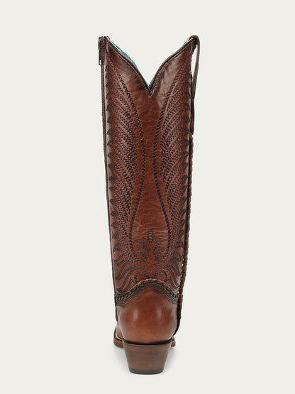 Women's Corral Honey Genuine Leather Boots with Embroidery & Woven & Metallic Welt Tall Top