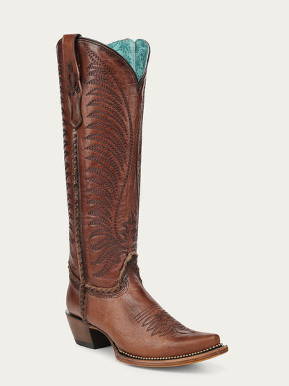 Women's Corral Honey Genuine Leather Boots with Embroidery & Woven & Metallic Welt Tall Top
