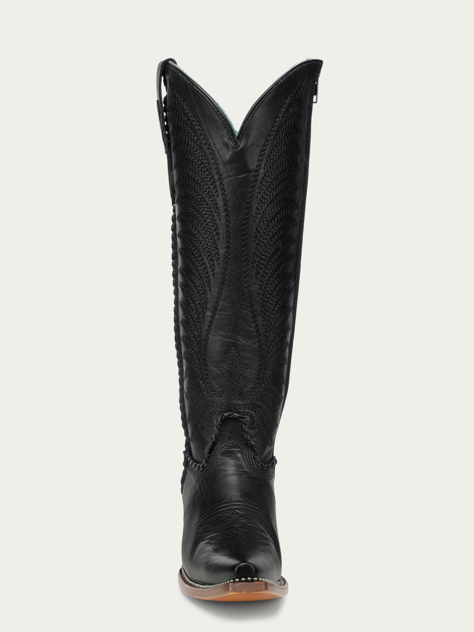 Women's Corral Black Genuine Leather Boots with Embroidery & Woven & Metallic Welt Tall Top