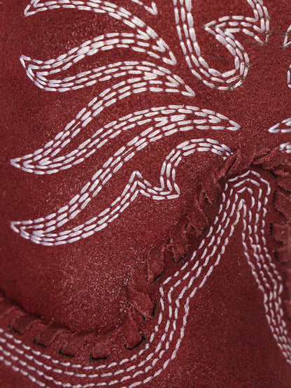 Women's Corral Wine Genuine Leather Boots with Embroidery & Woven & Metallic Welt Tall Top