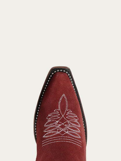 Women's Corral Wine Genuine Leather Boots with Embroidery & Woven & Metallic Welt Tall Top