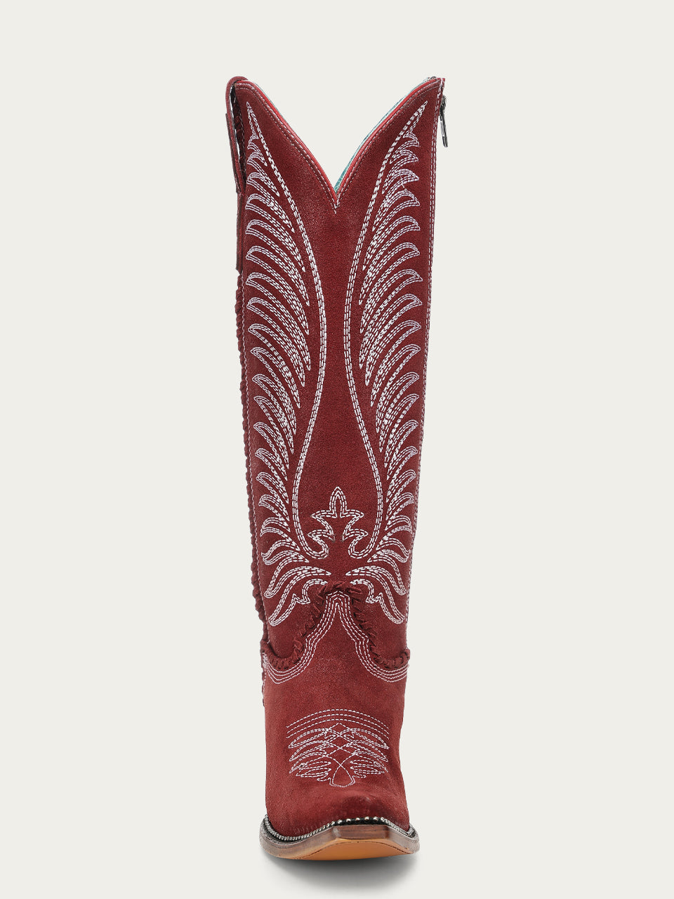 Women's Corral Wine Genuine Leather Boots with Embroidery & Woven & Metallic Welt Tall Top