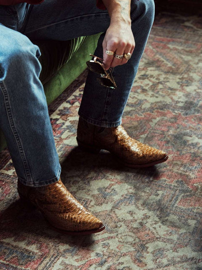 Men's Corral Honey Genuine Python Boots with Inlay & Embroidery