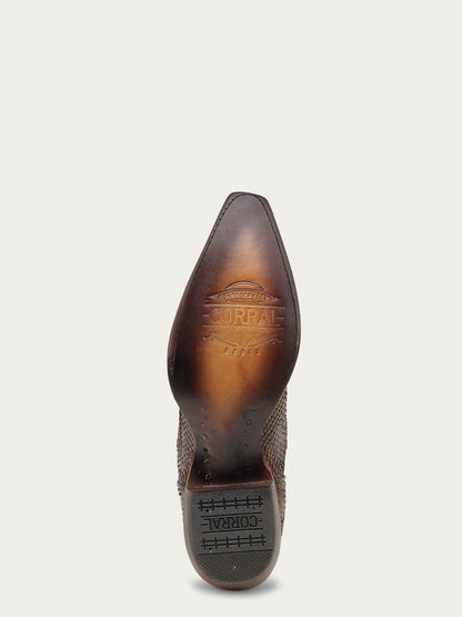 Men's Corral Honey Genuine Python Boots with Inlay & Embroidery