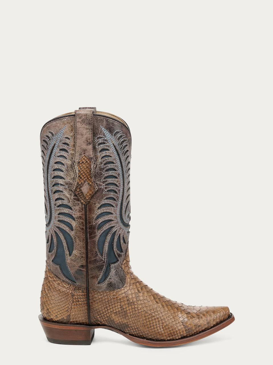 Men's Corral Honey Genuine Python Boots with Inlay & Embroidery