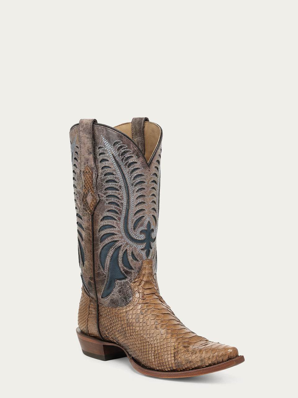 Men's Corral Honey Genuine Python Boots with Inlay & Embroidery