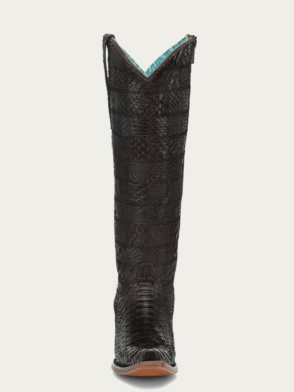 Women's Corral Chocolate Genuine Python Boots with Patchwork Tall Top Cowboy Boot