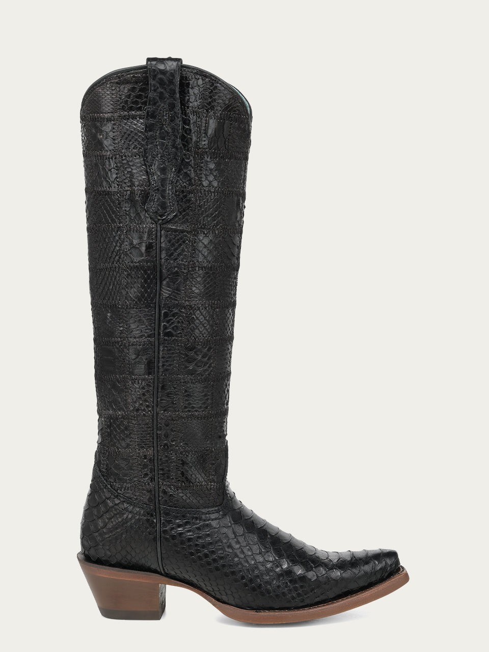 Women's Corral Black Genuine Python Boots with Patchwork Tall Top