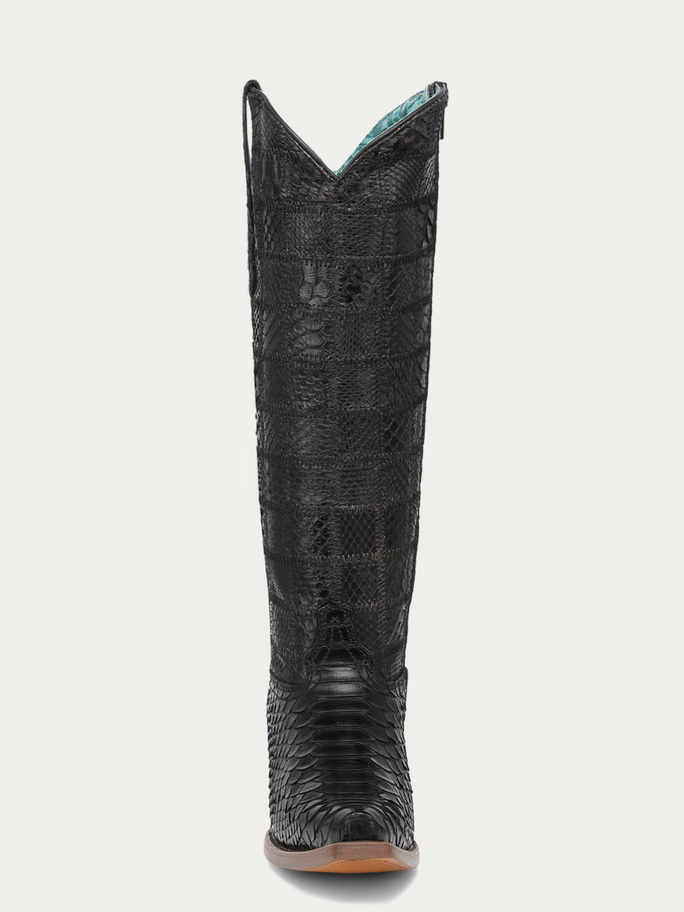Women's Corral Black Genuine Python Boots with Patchwork Tall Top
