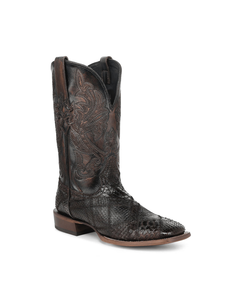 Men's Corral Chocolate Genuine Python Boots with Patchwork & Embroidery