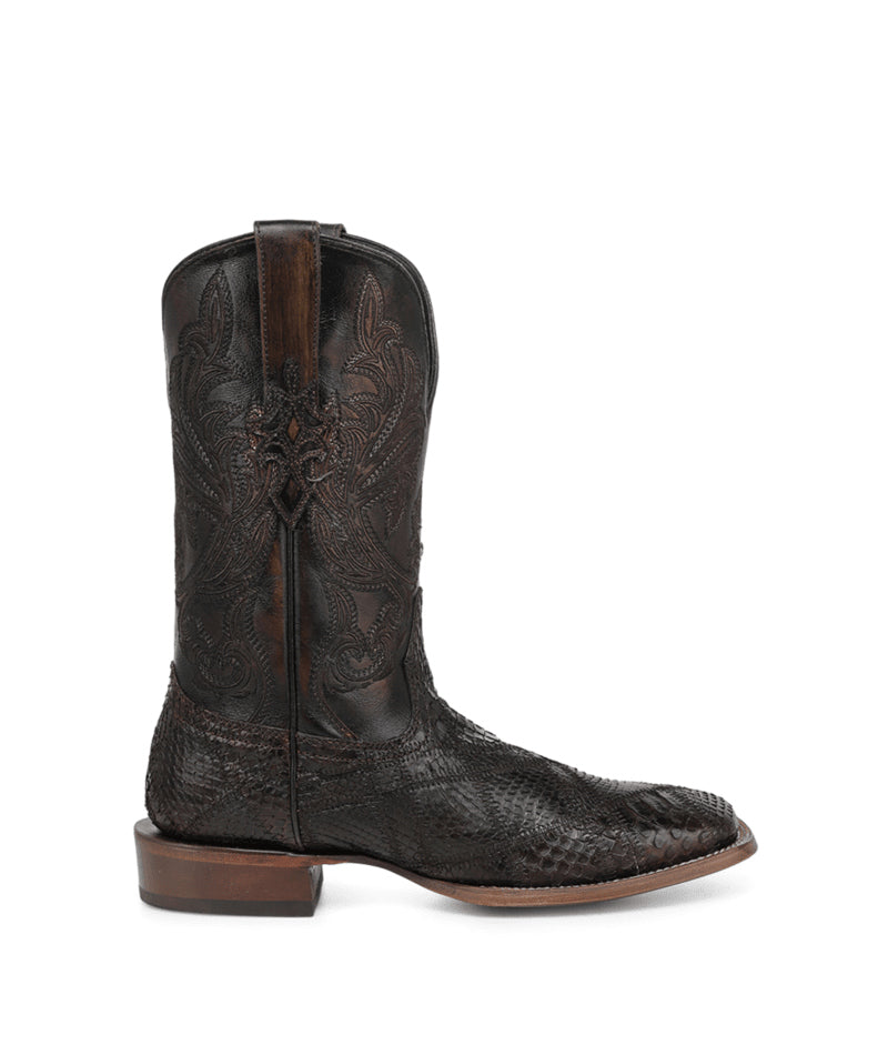 Men's Corral Chocolate Genuine Python Boots with Patchwork & Embroidery