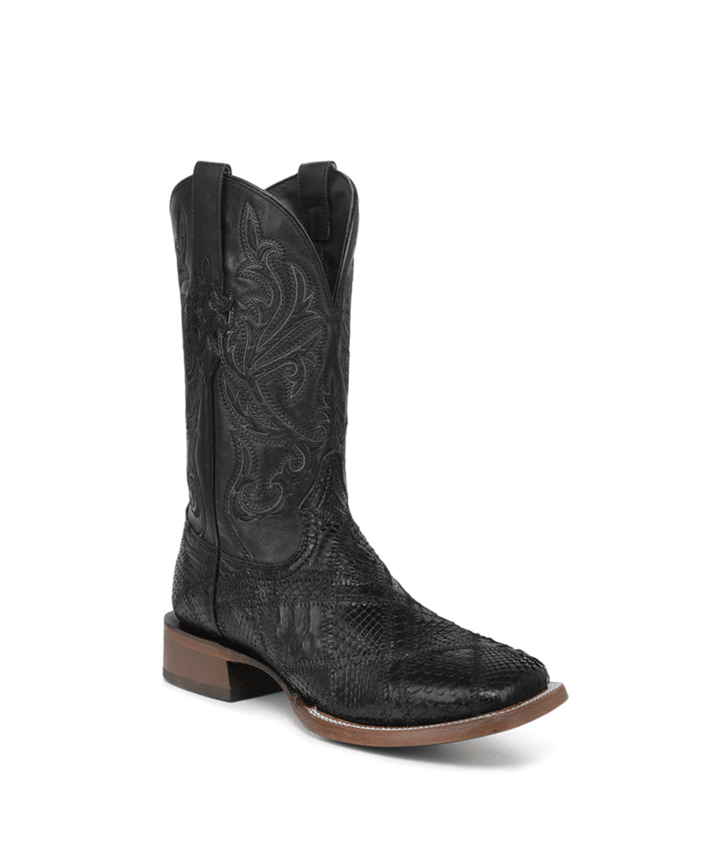 Men's Corral Black Genuine Python Boots with Patchwork & Embroidery
