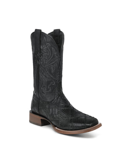 Men's Corral Black Genuine Python Boots with Patchwork & Embroidery