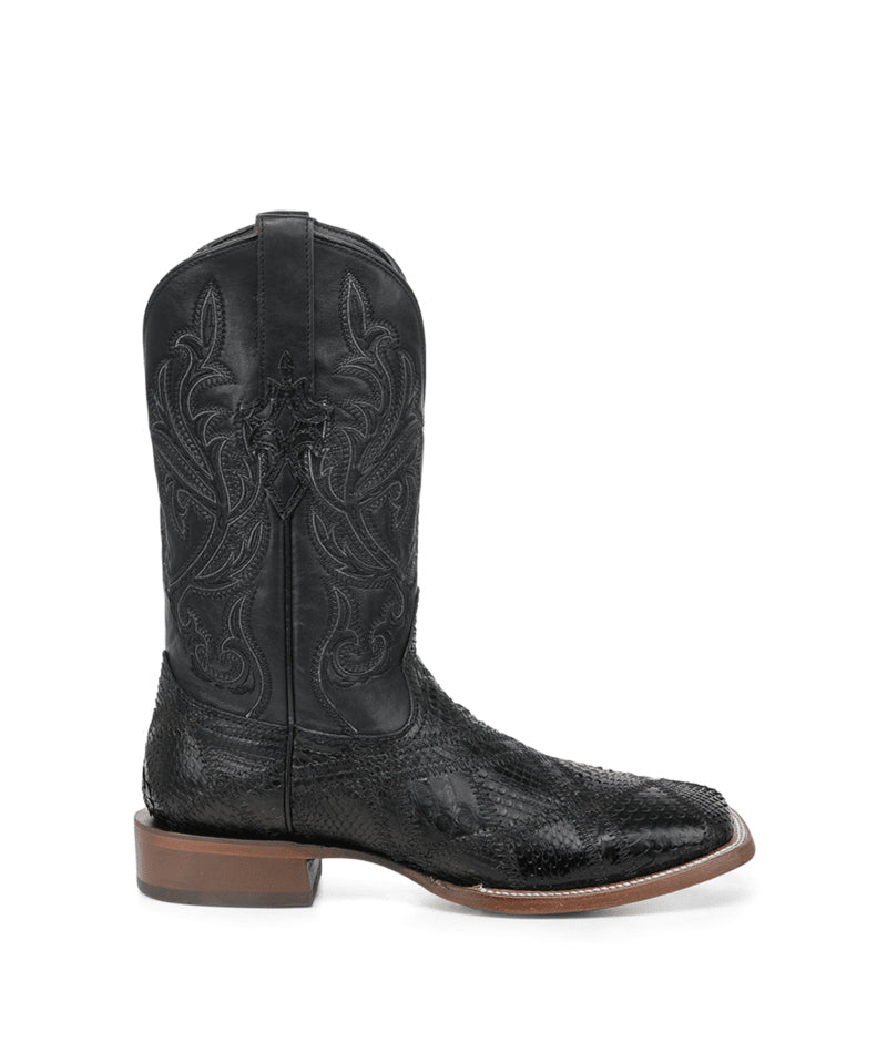 Men's Corral Black Genuine Python Boots with Patchwork & Embroidery