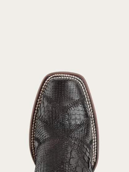 Women's Corral Chocolate Genuine Python Boots with Patchwork & Eagle Overlay
