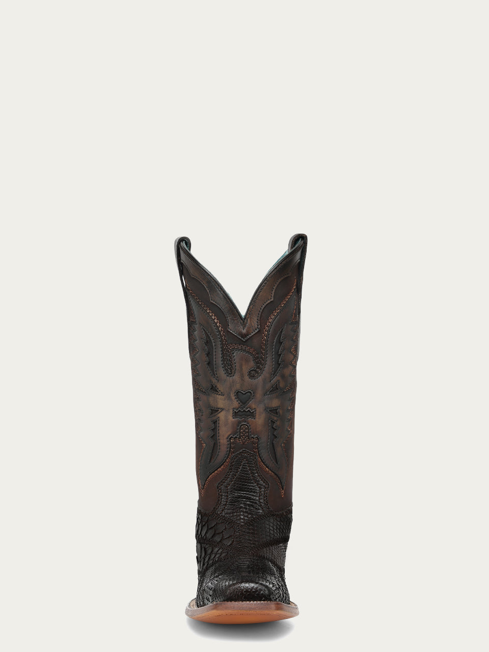 Women's Corral Chocolate Genuine Python Boots with Patchwork & Eagle Overlay