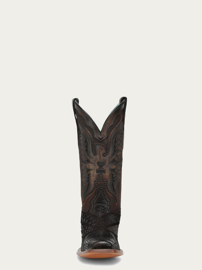 Women's Corral Chocolate Genuine Python Boots with Patchwork & Eagle Overlay