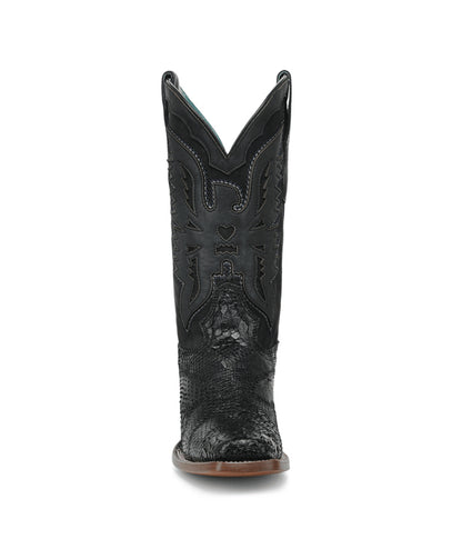 Women's Corral Black Genuine Python Boots with Patchwork & Eagle Overlay