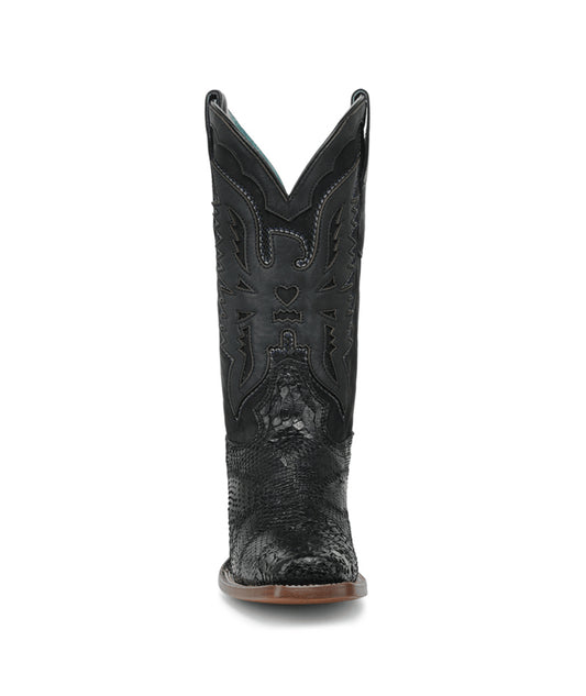 Women's Corral Black Genuine Python Boots with Patchwork & Eagle Overlay