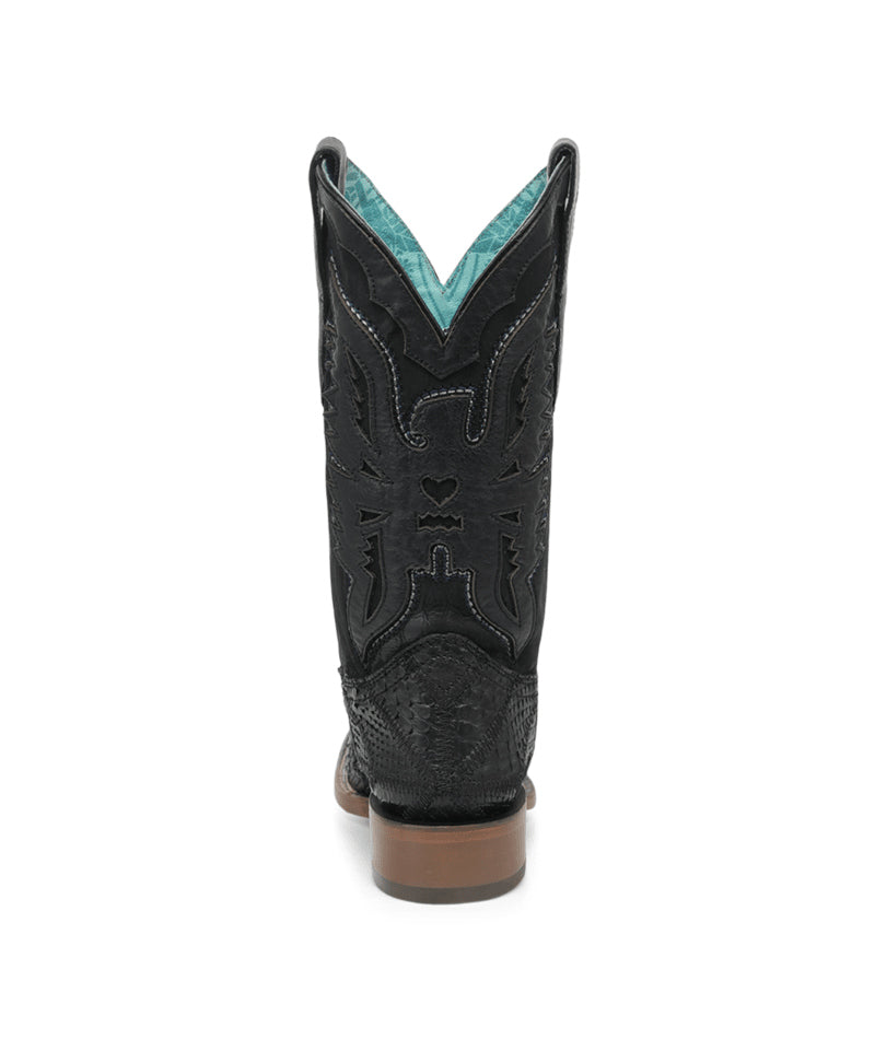 Women's Corral Black Genuine Python Boots with Patchwork & Eagle Overlay