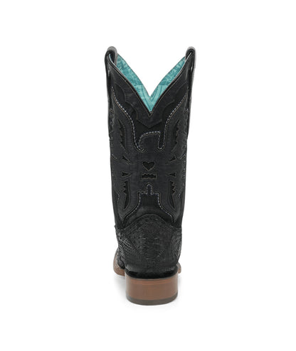 Women's Corral Black Genuine Python Boots with Patchwork & Eagle Overlay