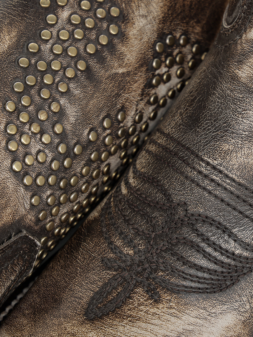 Women's Corral Distressed Brown Genuine Leather Boots with Horseshoe Design, Studs, and Metallic Welt