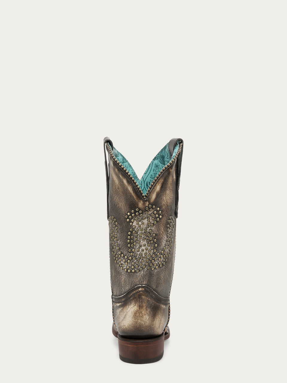 Women's Corral Distressed Brown Genuine Leather Boots with Horseshoe Design, Studs, and Metallic Welt