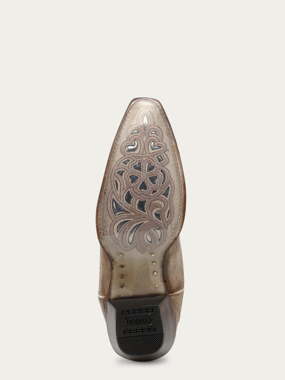 Women's Corral Brown Genuine Leather Boots with Silver Inlay and Floral Embroidery Snip Toe Cowboy Boot