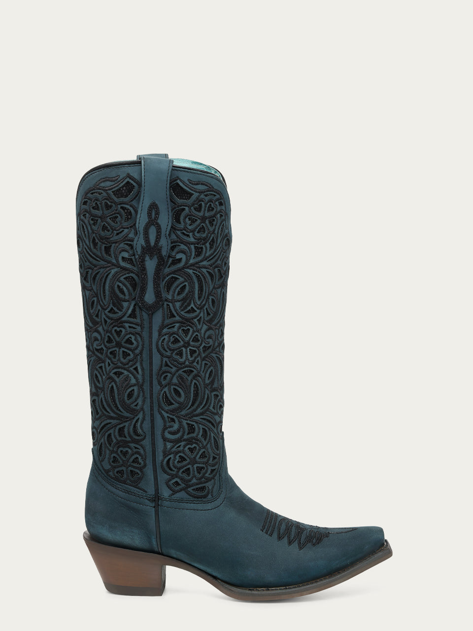 Women's Corral Blue Genuine Leather Boots with Inlay & Flowered Embroidery