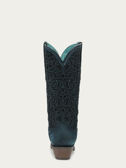 Women's Corral Blue Genuine Leather Boots with Inlay & Flowered Embroidery