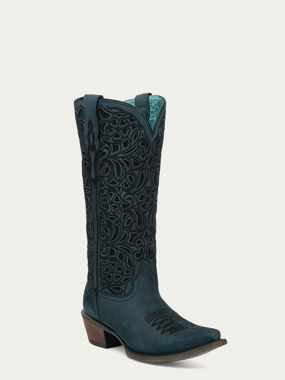 Women's Corral Blue Genuine Leather Boots with Inlay & Flowered Embroidery