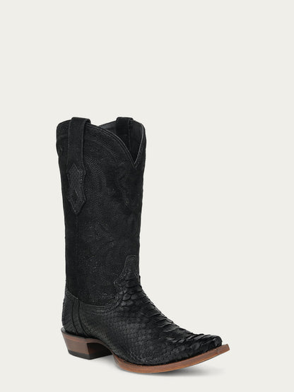Men's Corral Black Genuine Python Boots with Lamb Embroidery Cowboy Boot