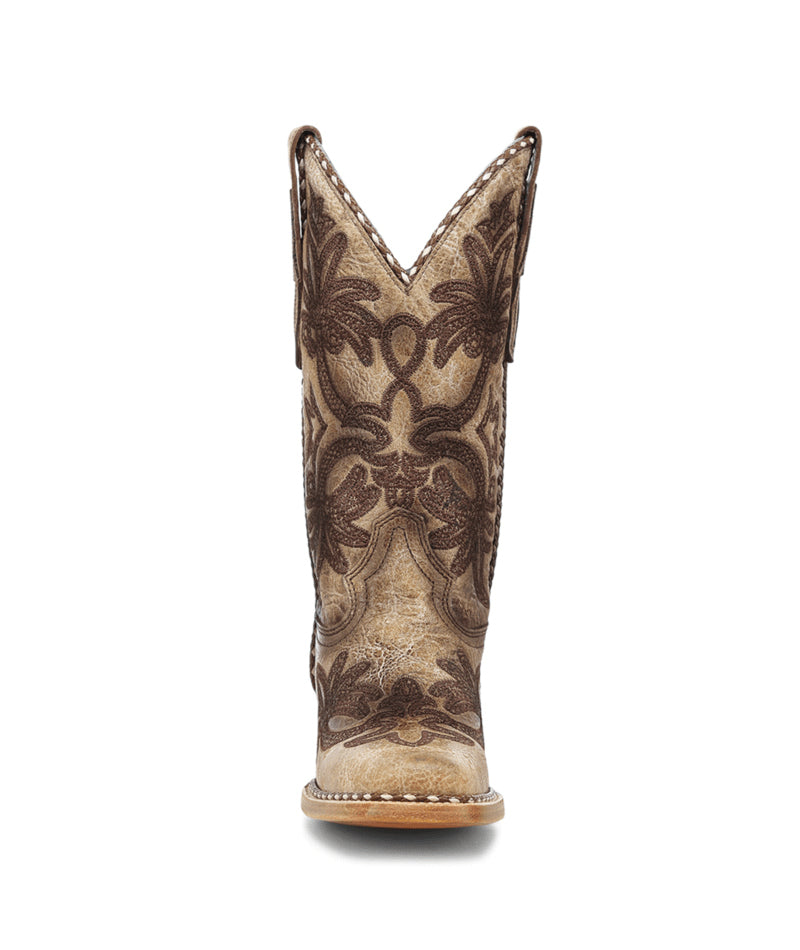 Women's Corral Sand Genuine Leather Boots with Embroidery Pattern & Woven Welt