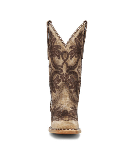 Women's Corral Sand Genuine Leather Boots with Embroidery Pattern & Woven Welt