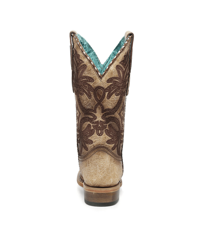 Women's Corral Sand Genuine Leather Boots with Embroidery Pattern & Woven Welt