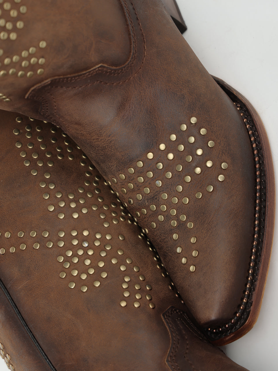 Women's Corral Brown Genuine Leather Boots with Skull Desing Studs & Welt Metallic