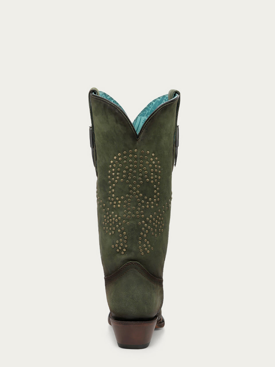 Women's Corral Olive Green Genuine Leather Boots with Skull Design with Studs and Metallic Welt Cowboy Boot