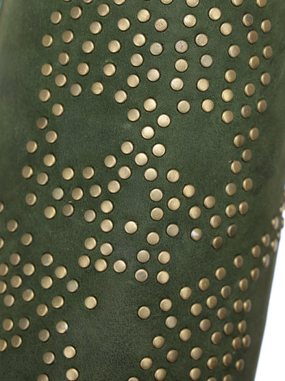 Women's Corral Olive Green Genuine Leather Boots with Skull Design with Studs and Metallic Welt Cowboy Boot