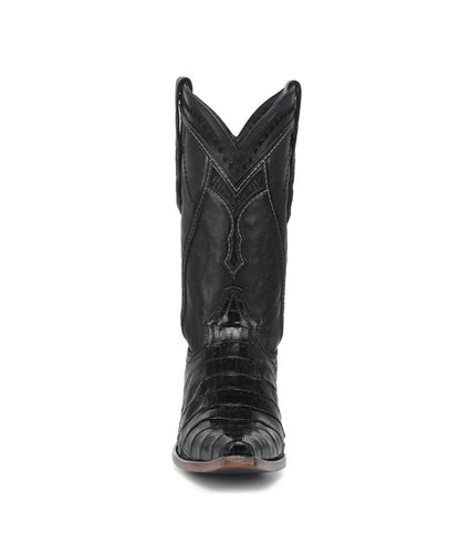 Men's Corral Black Genuine Caiman Boots with Inlay & Embroidery