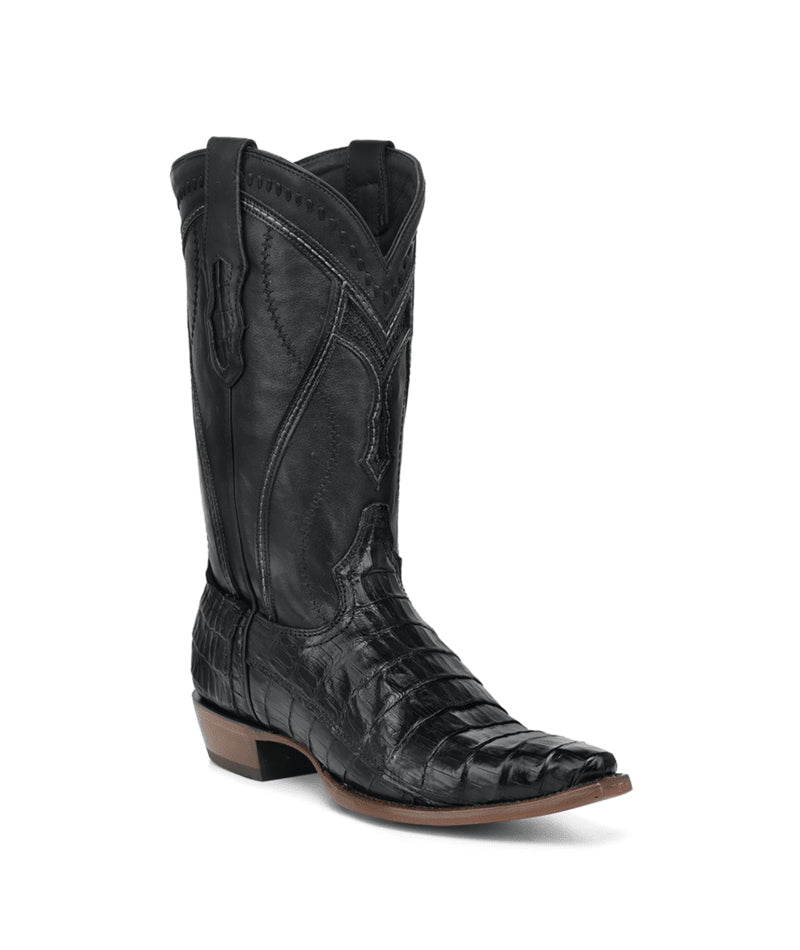 Men's Corral Black Genuine Caiman Boots with Inlay & Embroidery