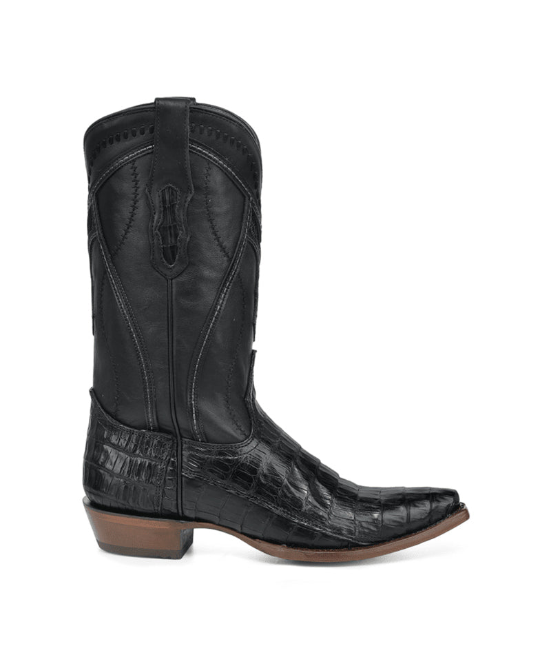 Men's Corral Black Genuine Caiman Boots with Inlay & Embroidery