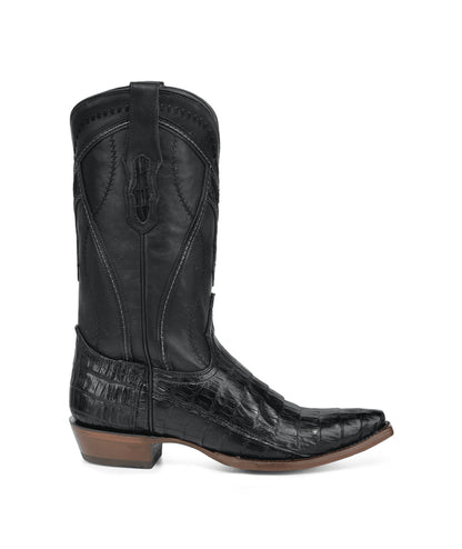 Men's Corral Black Genuine Caiman Boots with Inlay & Embroidery