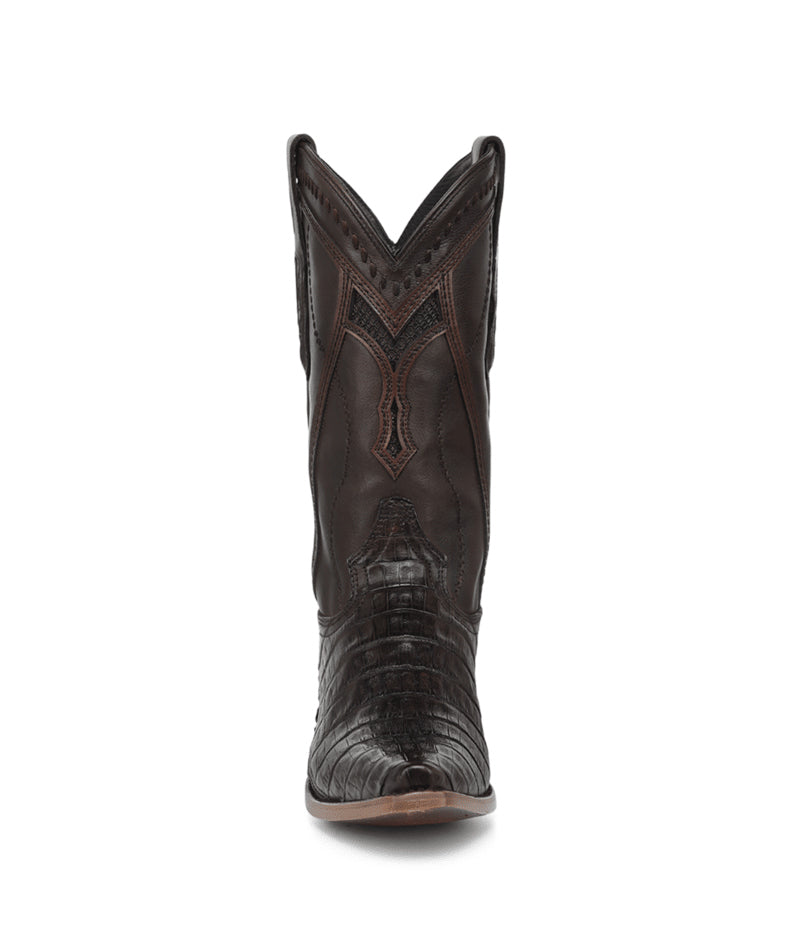 Men's Corral Brown Genuine Caiman Boots with Inlay & Embroidery