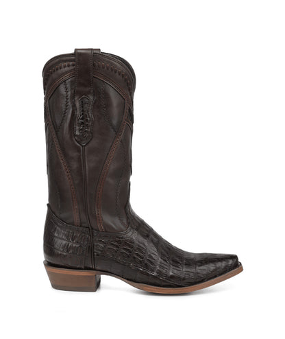 Men's Corral Brown Genuine Caiman Boots with Inlay & Embroidery