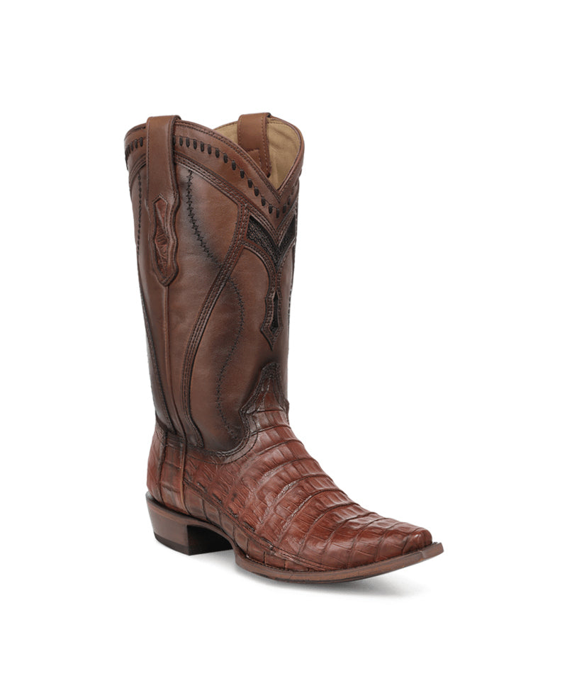 Men's Corral Honey Genuine Caiman Boots with Inlay & Embroidery