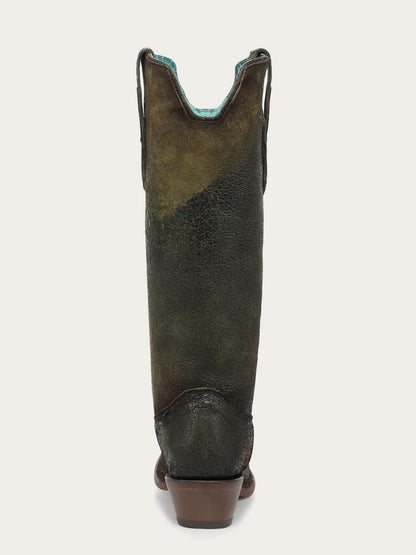 Women's Corral Green Genuine Leather Boots with Woven & Lamb Abstract Tall Top