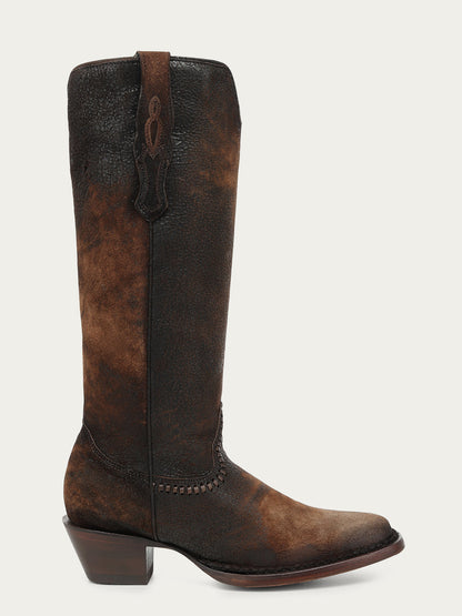 Women's Corral Brown Genuine Leather Boots with Woven & Lamb Abstract Tall Top