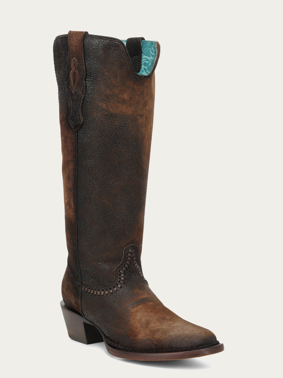 Women's Corral Brown Genuine Leather Boots with Woven & Lamb Abstract Tall Top