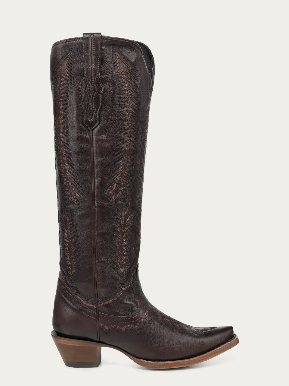Women's Corral Chocolate Genuine Leather Boots with Serrated Pattern Embroidery Tall Top