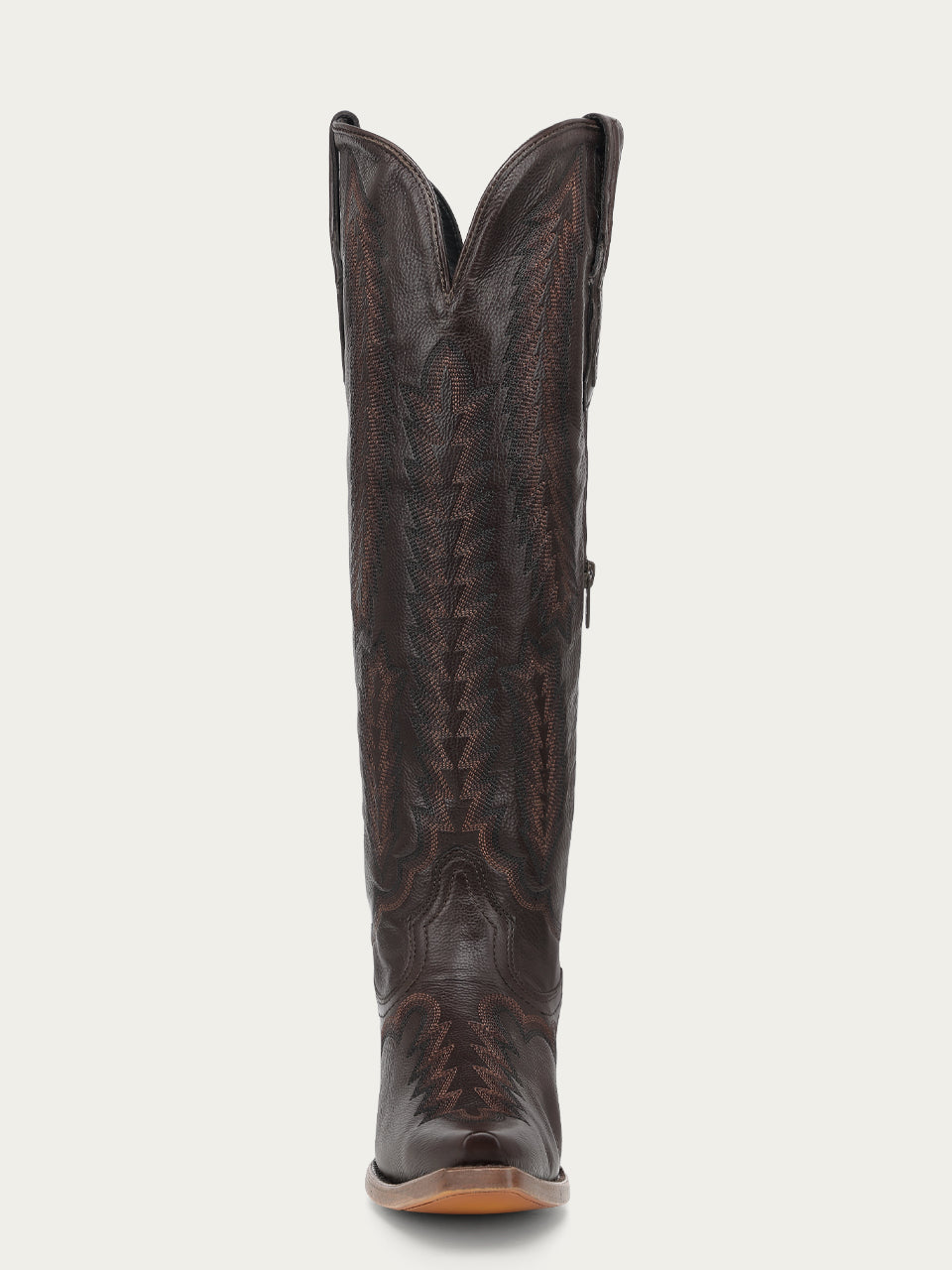 Women's Corral Chocolate Genuine Leather Boots with Serrated Pattern Embroidery Tall Top
